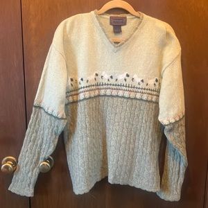 Lambswool sweater… cute pattern w/ sheep and tulips